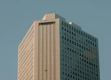 Office building against a blue sky